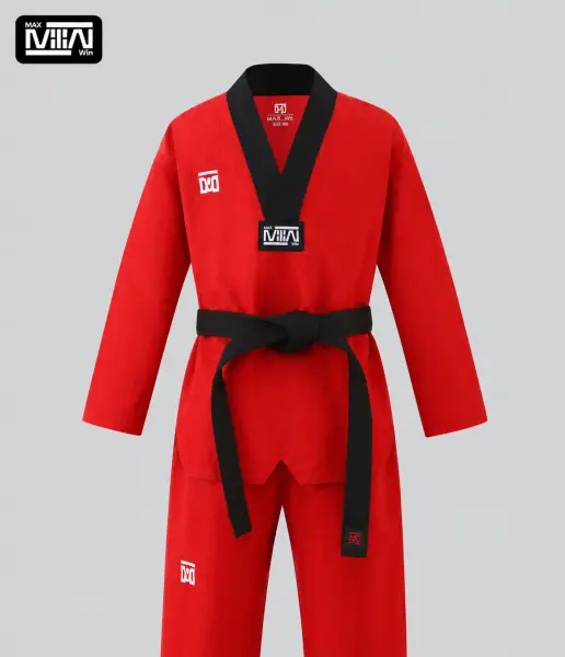 Red Taekwondo Dobok with Black Collar